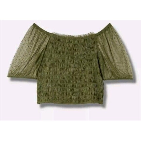 Torrid Crop Top Size 3 3X  Women's Square Neck Smocked  Dot Mesh Green New - Picture 2 of 6
